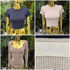 nuuds Women’s Ribbed Knit Crop Tops & Bodysuit Bundle – Size M – Neutral Colors